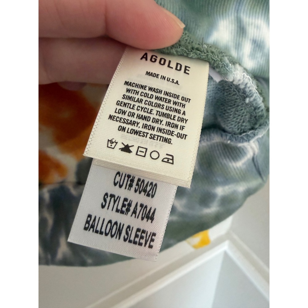 AGOLDE Tie Dye Balloon Sleeve Sweatshirt Cotton Orange Yellow Grey Crop‎ Medium - Picture 5 of 6